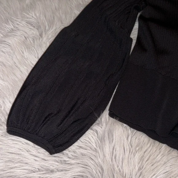 Express Ribbed & Pointelle Mock Neck Sweater w/ Balloon Sleeve Details SMALL - Picture 4 of 8